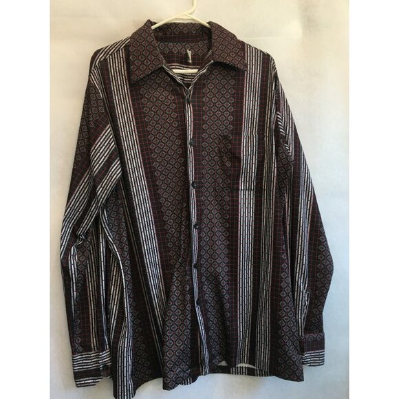 1960's Don Loper Beverly Hills Men's Geometric CasualShirt Black Large Tall